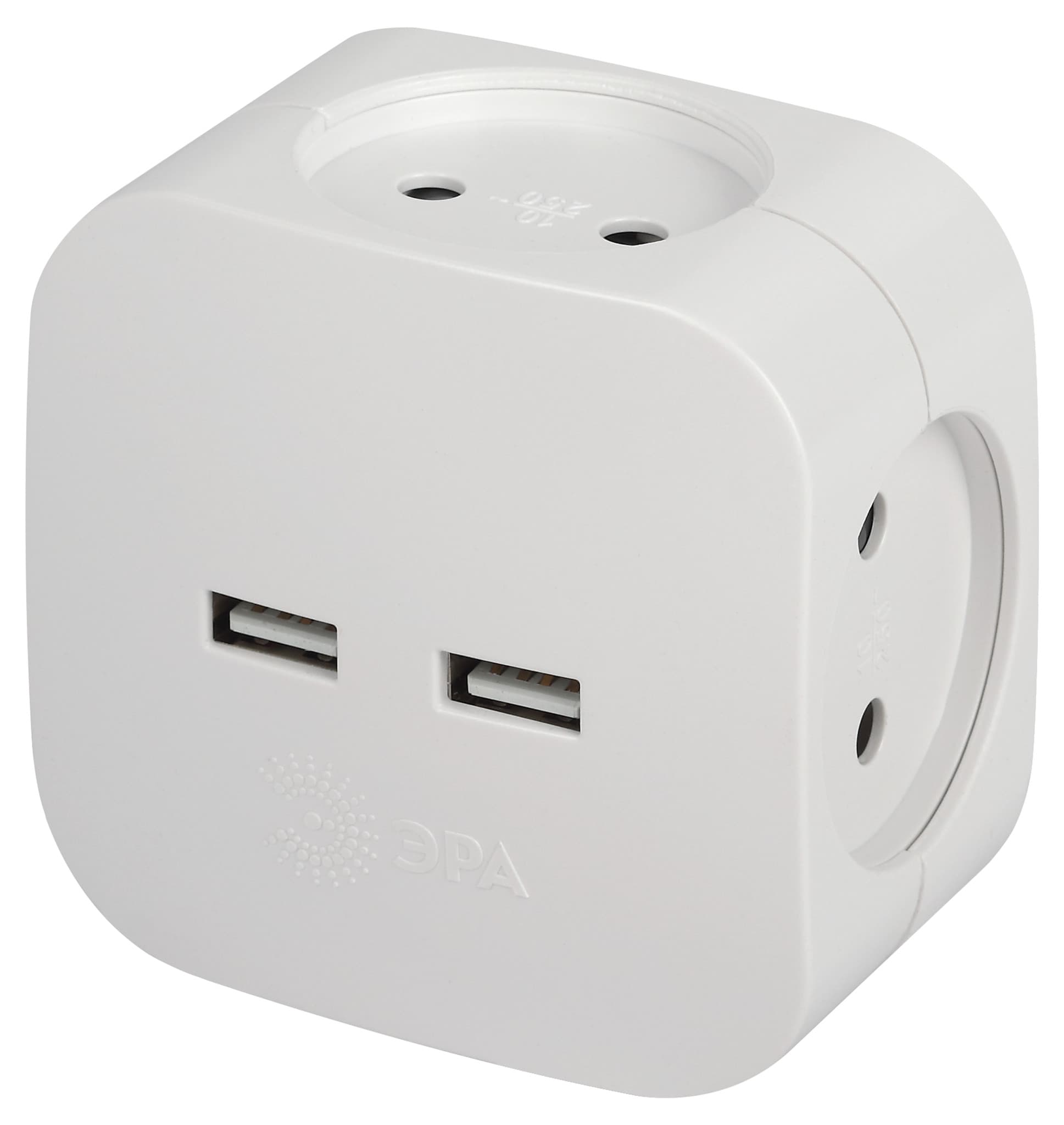 ЭРА Разветвитель электрический ЭРА SP-4-USB-W на 4 розетки 220V + 2xUSB 2400mA, без заземл 10А (белый)
