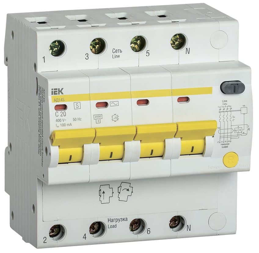 IEK KARAT Дифференциальный автоматический выключатель АД14S 20A 4P 100mA C AC MAD13-4-020-C-100