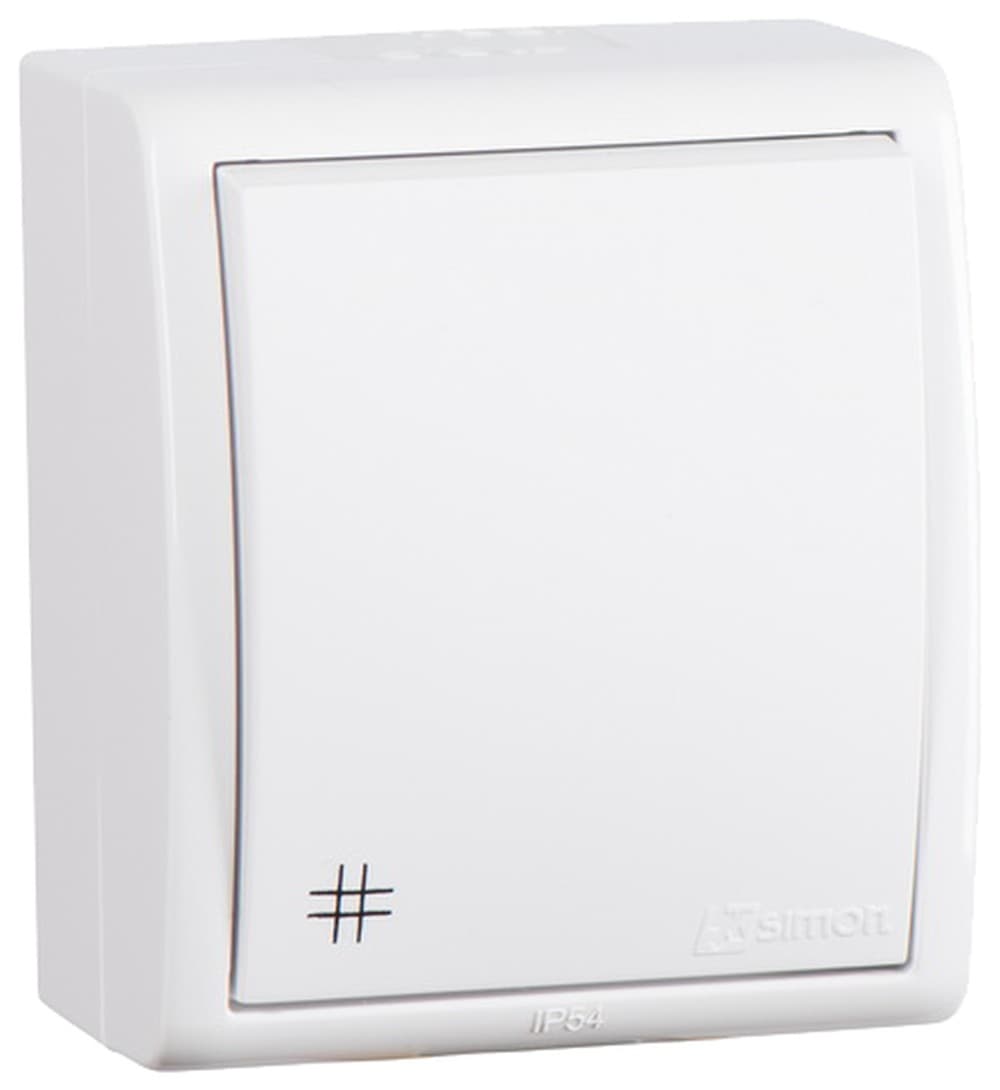 Simon 15 Aqua Белый Переключатель 1-клавишный перекрестный наружный, IP54 1594251-030