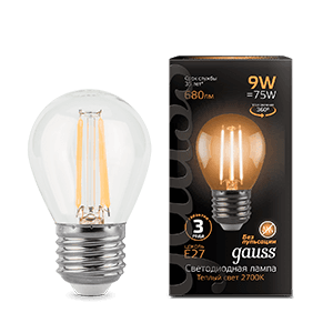 Gauss Лампа Filament Шар 9W 680lm 2700К Е27 LED 105802109