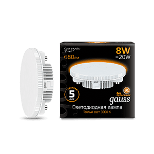 Gauss Лампа GX53 8W 680lm 3000K LED 108008108