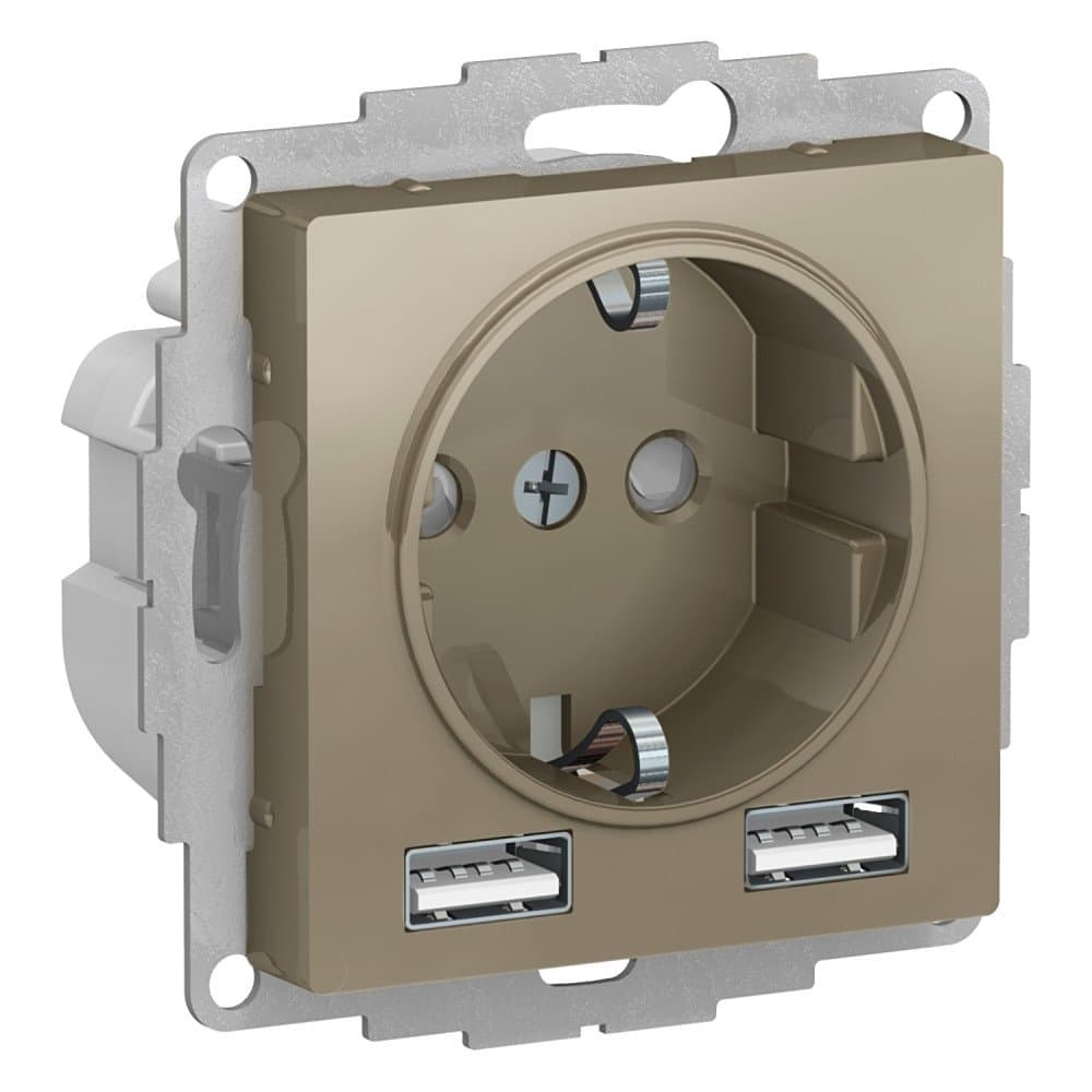 Systeme Electric AtlasDesign Шампань SO + USB Розетка A+A, 5В/2,4А, 2х5В/1,2А, механизм