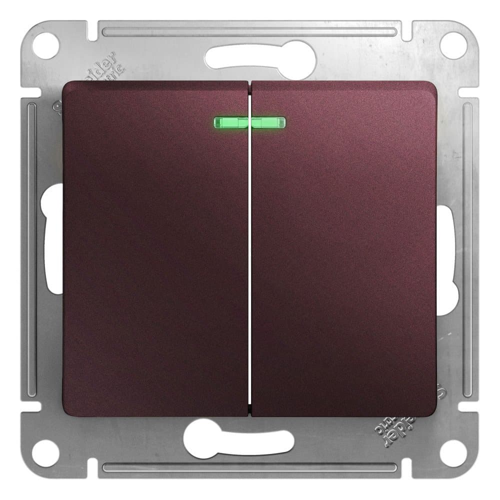 Systeme Electric Glossa Баклажановый Выключатель 2-клавишный с подсветкой, сх.5а, 10AX