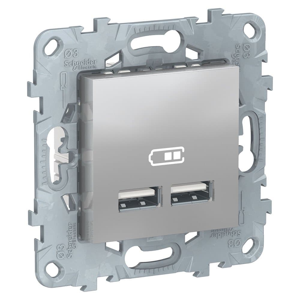SE Unica New Алюминий Розетка USB, 2-местная, 5 В / 2100 мА NU541830