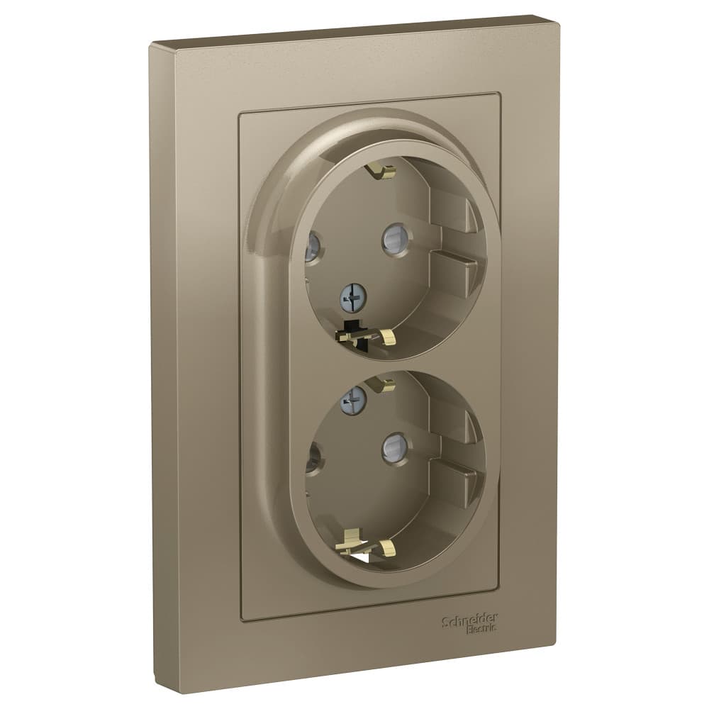 Systeme Electric AtlasDesign Шампань Розетка с/з двойная, со шторками, 16А, в сборе