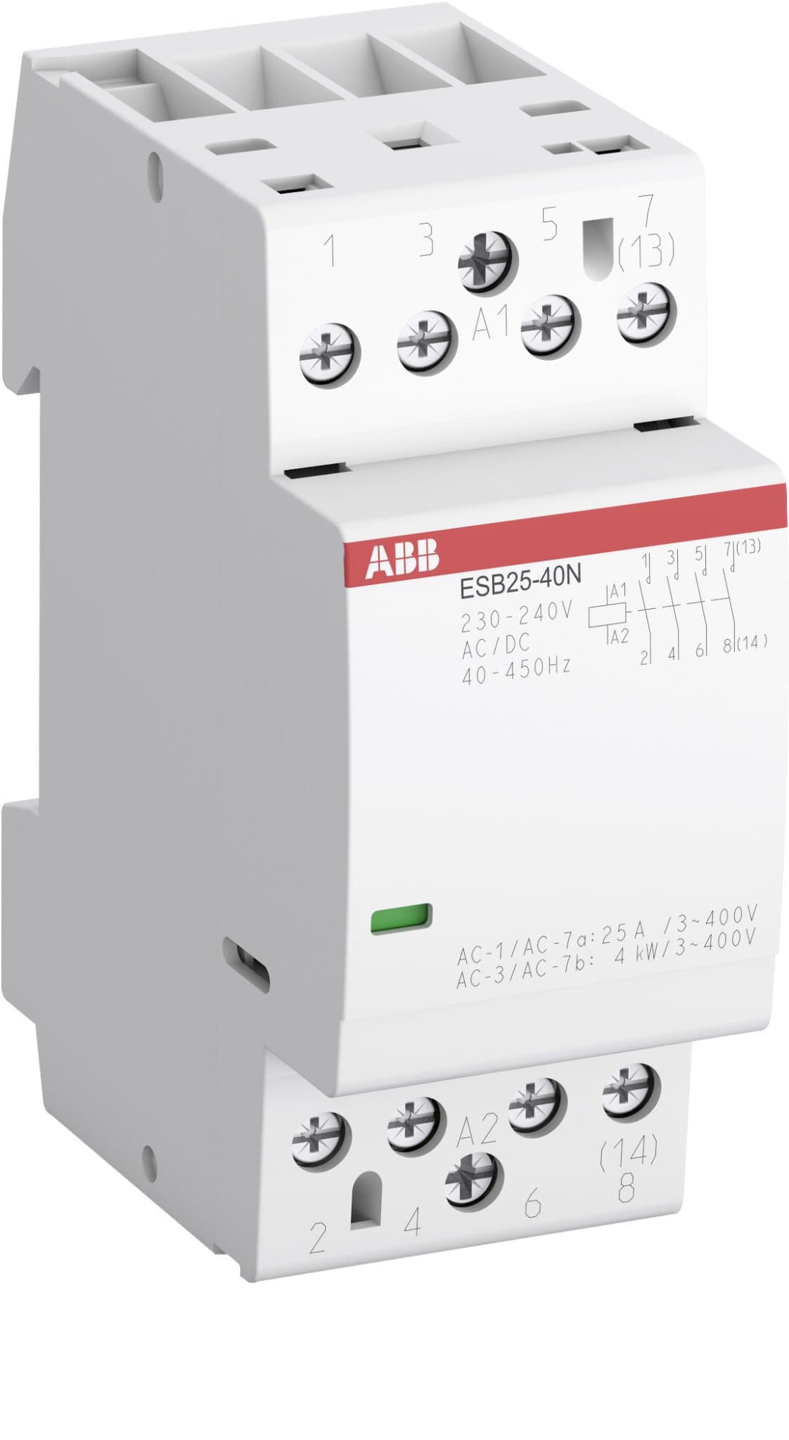 ABB Контактор ESB25-40N-14 модульный (25А АС-1, 4НО), катушка 12В AC/DC 1SAE231111R1440