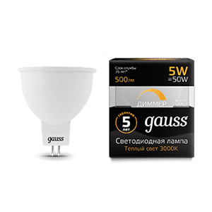 Gauss Лампа MR16 5W 500lm 3000K GU5.3 диммируемая LED 101505105-D