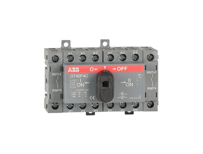 ABB OT40F4C Выключатель-разъединитель реверсивный 4P 40A на DIN-рейку или монтажную плату 1SCA104934R1001