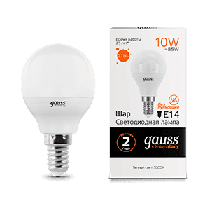 Gauss Лампа Elementary Шар 10W 710lm 3000K Е14 LED 53110