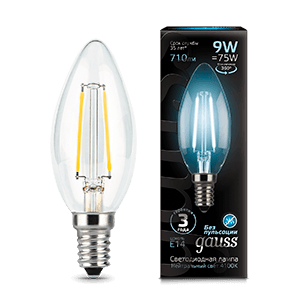 Gauss Лампа Filament Свеча 9W 710lm 4100К Е14 LED 103801209