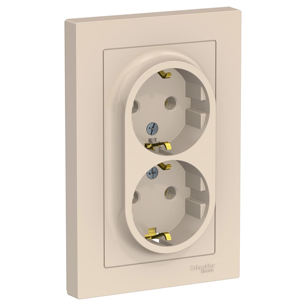 Systeme Electric AtlasDesign Беж Розетка с/з двойная, 16А, в сборе