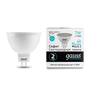Gauss Лампа Elementary MR16 7W 550lm 4100K GU5.3 LED 13527