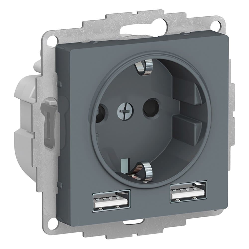 Systeme Electric AtlasDesign Грифиль SO + USB Розетка A+A, 5В/2,4А, 2х5В/1,2А, механизм
