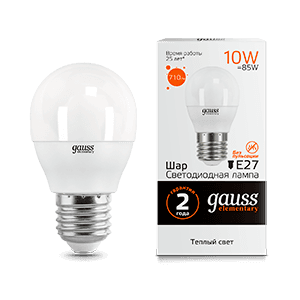 Gauss Лампа Elementary Шар 10W 710lm 3000K Е27 LED 53210