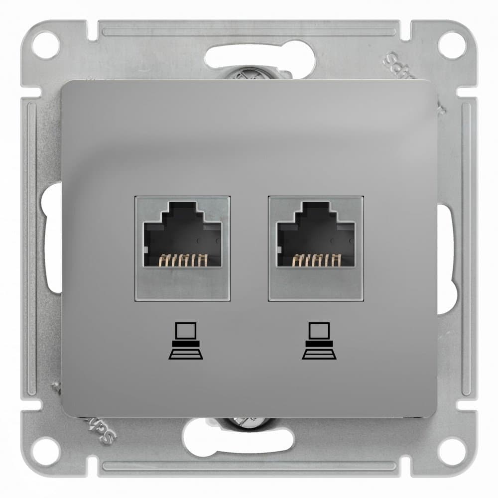 Systeme Electric Glossa Алюминий Розетка 2-ая компьютерная RJ45+RJ45, кат.5E