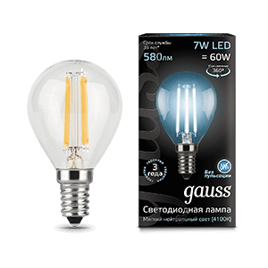 Gauss Лампа Filament Шар 7W 580lm 4100К Е14 LED 105801207