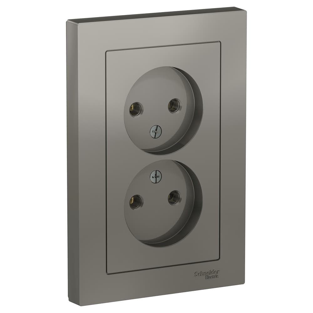 Systeme Electric AtlasDesign Сталь Розетка б/з двойная, 16А, в сборе