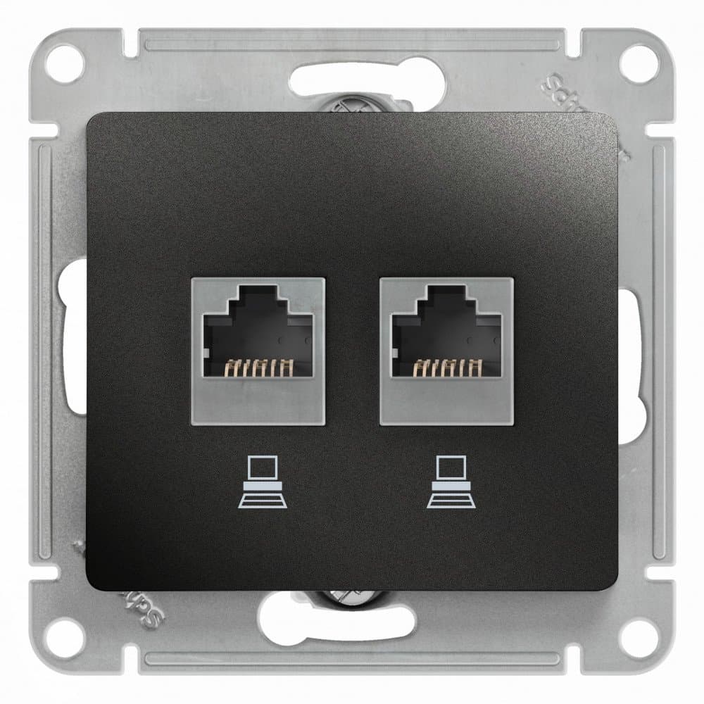 Systeme Electric Glossa Антрацит Розетка 2-ая компьютерная RJ45+RJ45, кат.5E