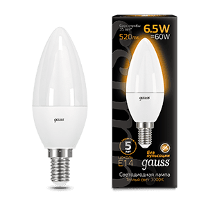 Gauss Лампа Свеча 6.5W 520lm 3000К E14 LED 103101107