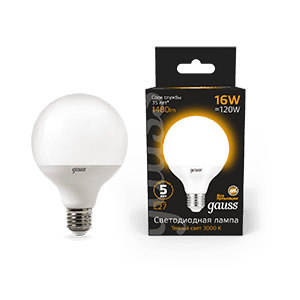 Gauss Лампа G95 16W 1480lm 3000K E27 LED 105102116