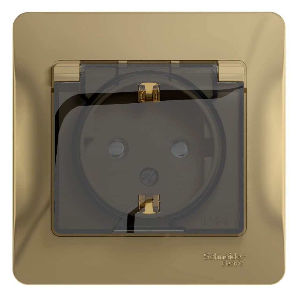 Systeme Electric Glossa Титан Розетка с/з со шторками с крышкой, IP44 (в сборе с рамкой)