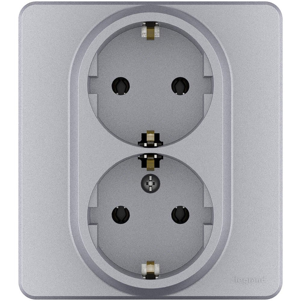 Legrand INSPIRIA Алюминий Розетка 2 x 2К+З - немецкий стандарт - 16 А - 250 В 673752