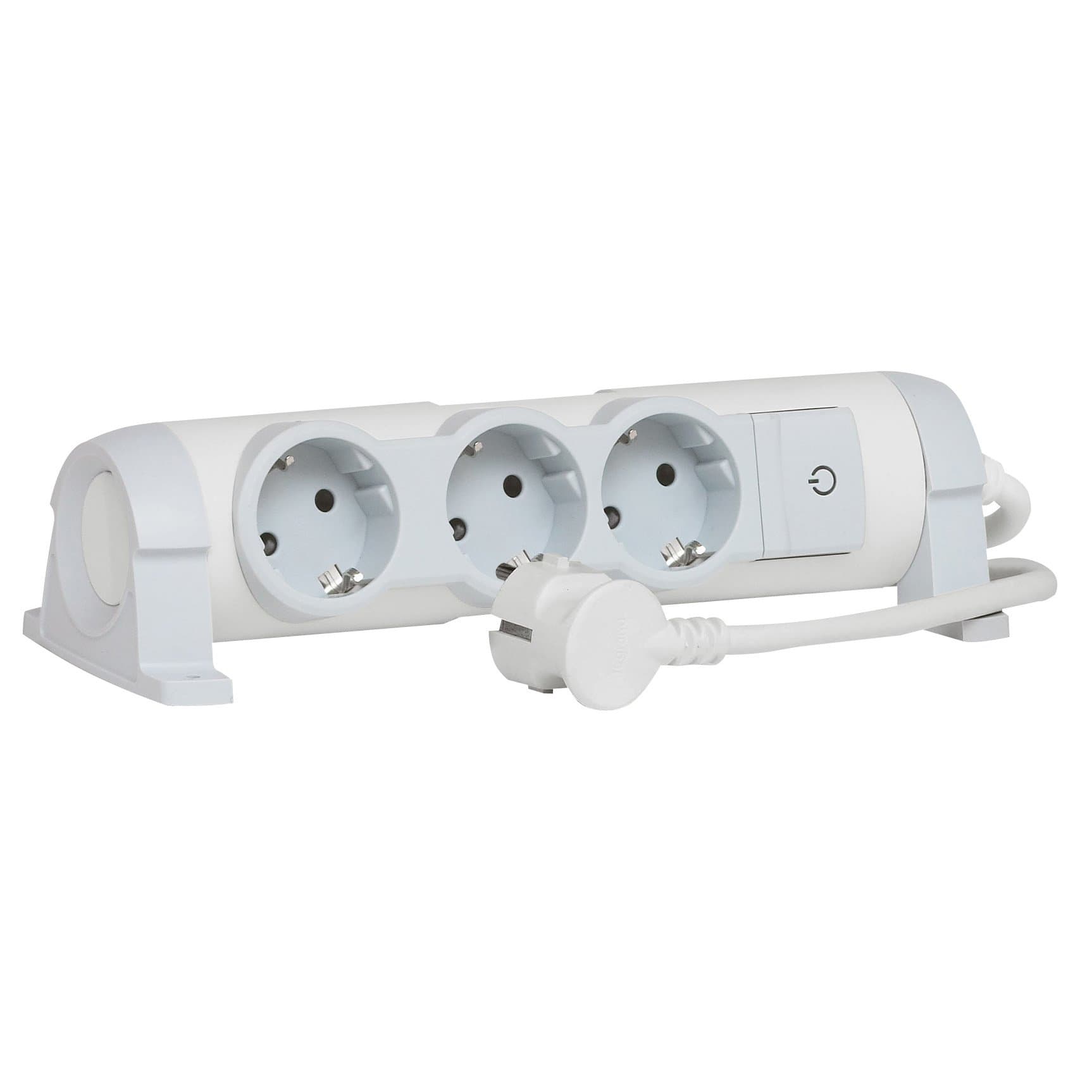 Legrand Комфорт Бело-серый Удлинитель 3x2К+З с выкл., кабель 1,5м, фиксир. поворотный блок, возможно крепление к стене 694621
