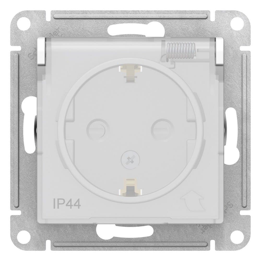 Systeme Electric AtlasDesign Aqua Бел Розетка с/з со шторками с крышкой, 16А, IP44, механизм