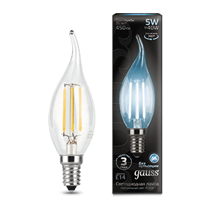 Gauss Лампа Filament Свеча на ветру 5W 450lm 4100К Е14 LED 104801205