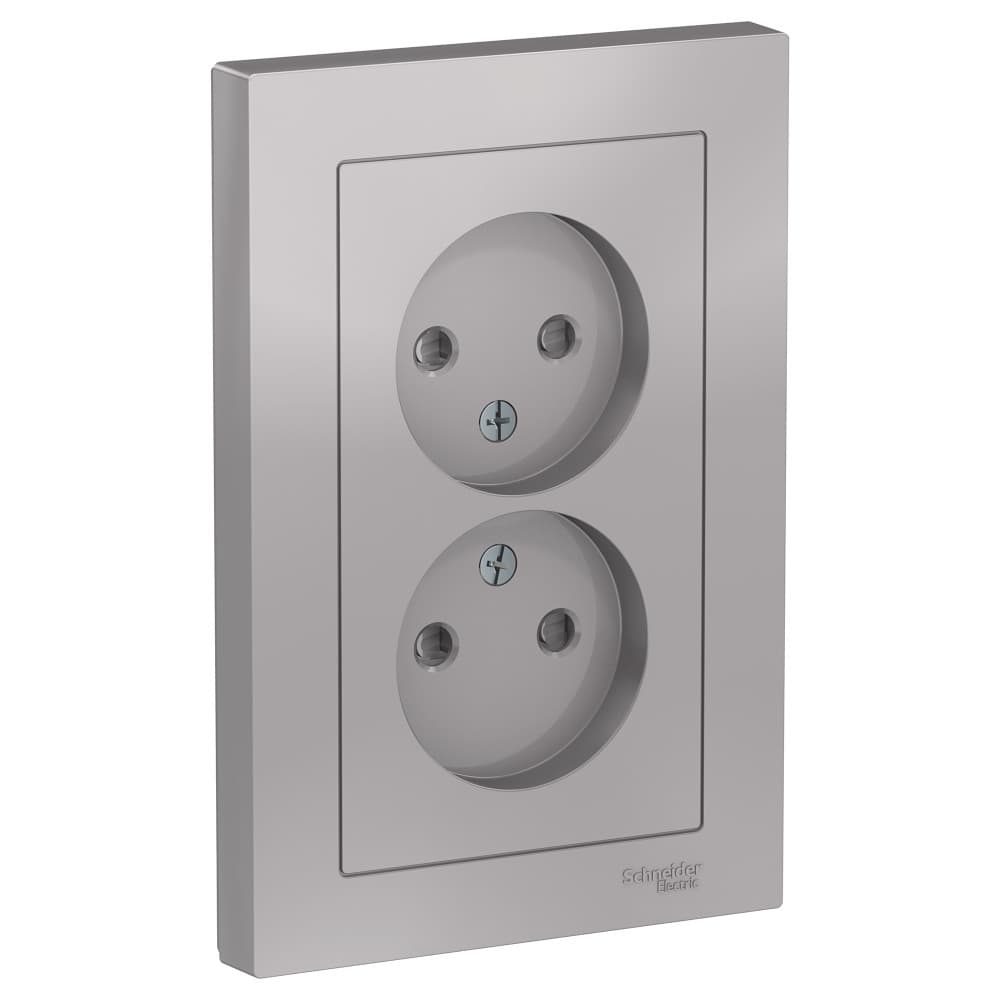 Systeme Electric AtlasDesign Алюминий Розетка б/з двойная, со шторками,16А, в сборе