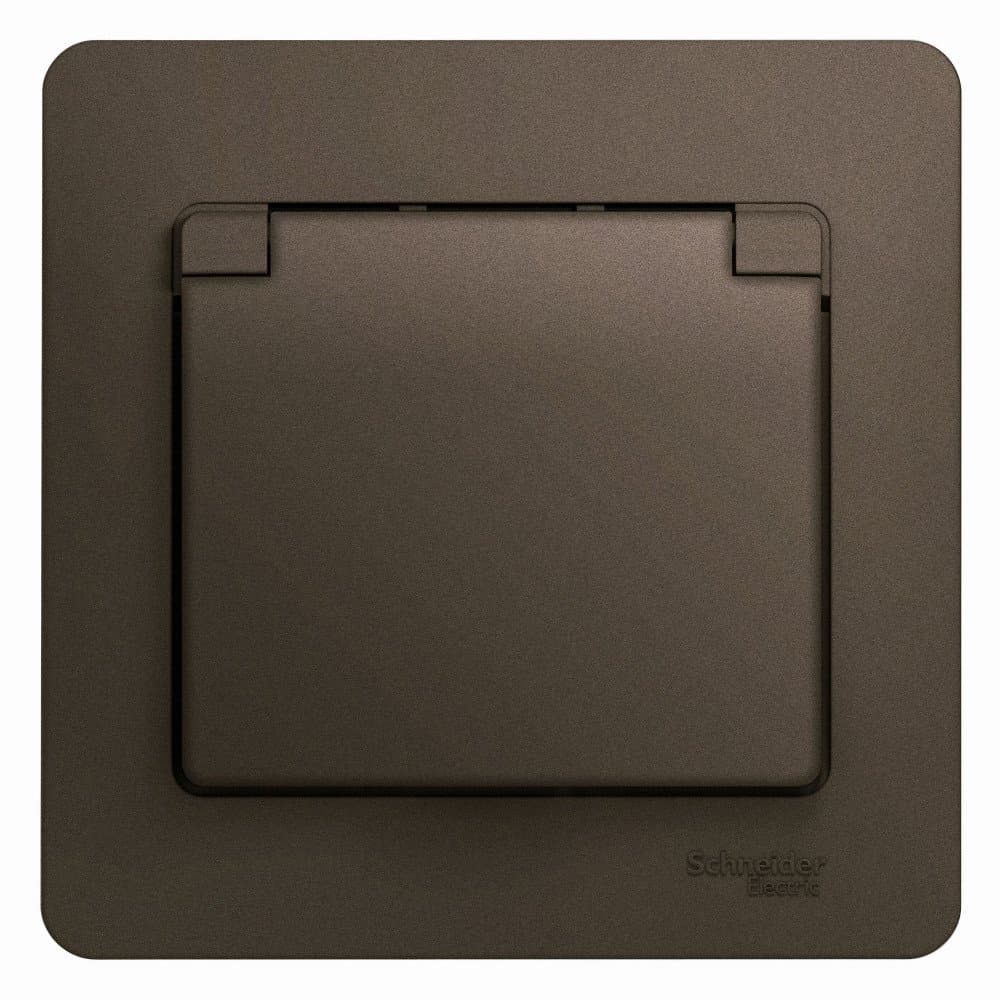 Systeme Electric Glossa Шоколад Розетка с/з со шторками с крышкой, 16А, IP20 (в сборе)