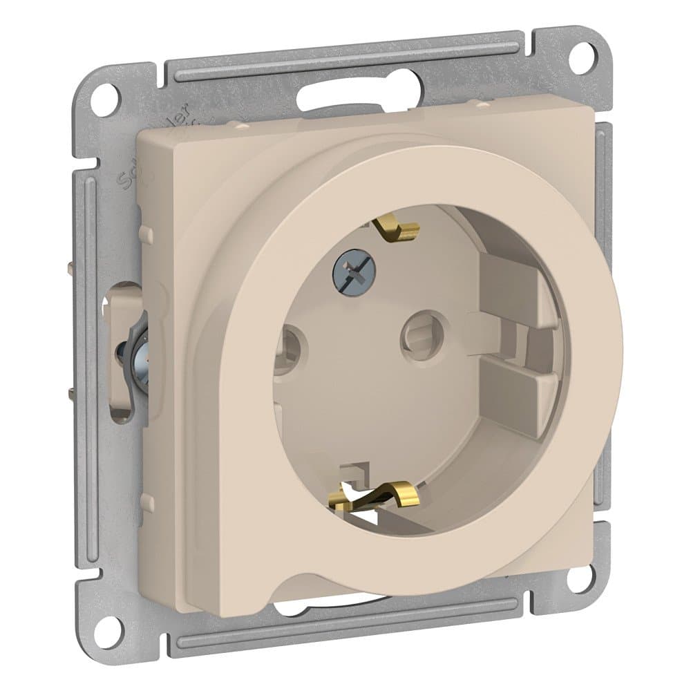 Systeme Electric AtlasDesign Беж Розетка с/з со шторками с выталк., 16А, механизм