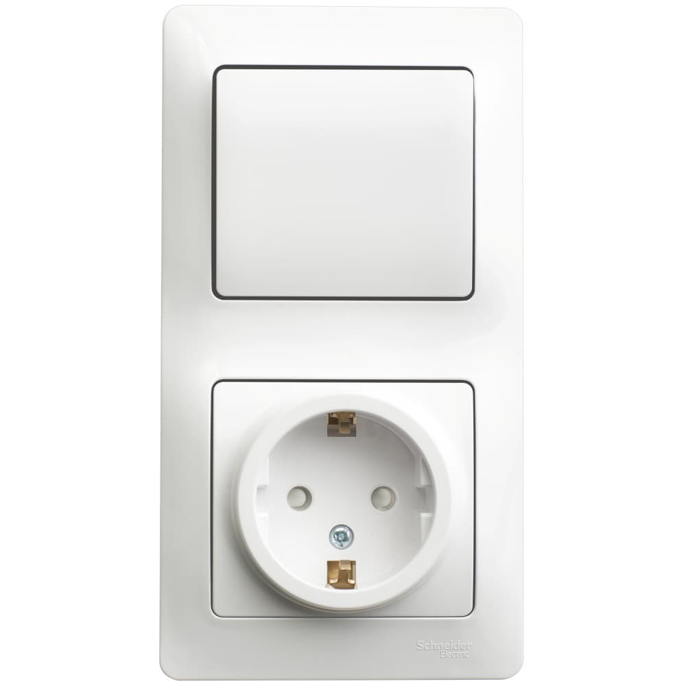 Systeme Electric Glossa Бел Блок: розетка с/з со шторками и 1-кл. выключатель