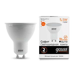 Gauss Лампа Elementary MR16 5.5W 430lm 3000К GU10 LED 13616