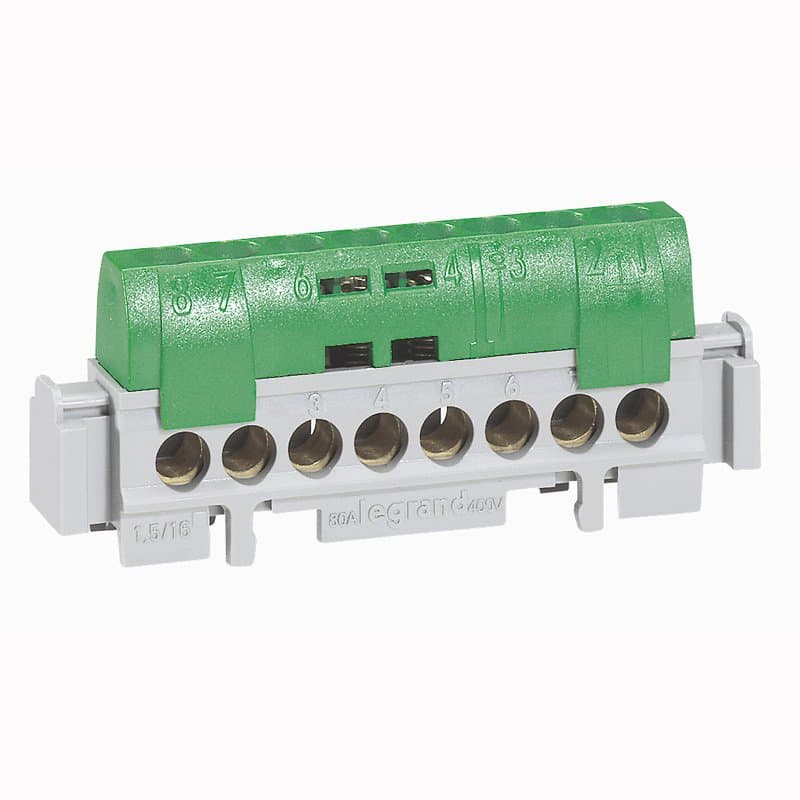 Legrand Клеммная колодка зеленая 1х6-25+21х1.5-16мм2 (L= 176мм) 004836