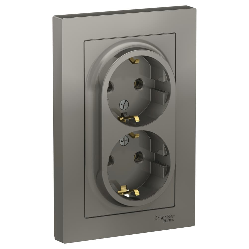 Systeme Electric AtlasDesign Сталь Розетка с/з двойная, 16А, в сборе