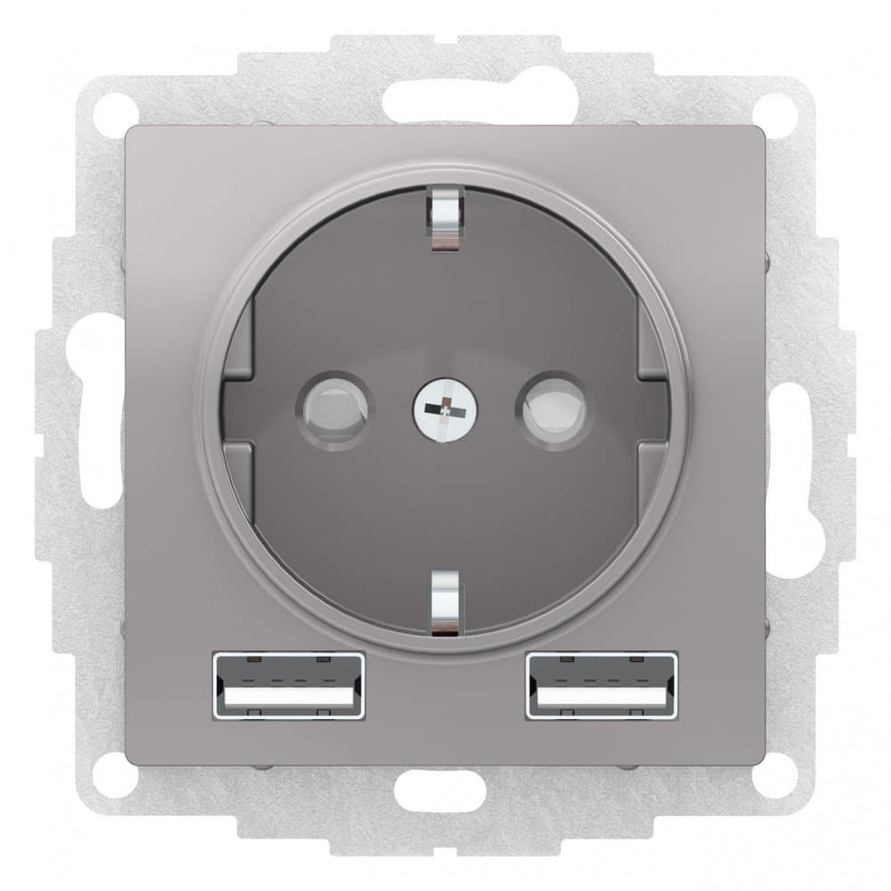 Systeme Electric AtlasDesign Алюминий SO + USB Розетка A+A, 5В/2,4А, 2х5В/1,2А, механизм