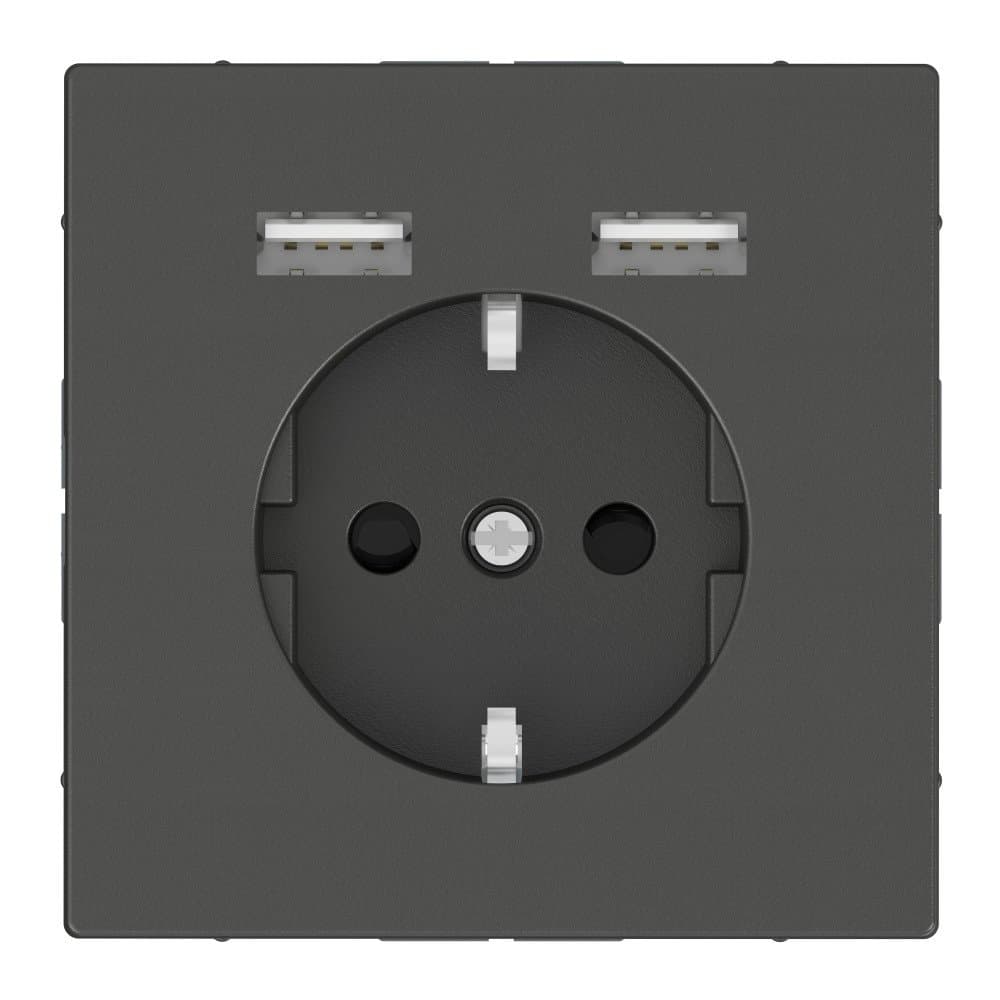 SE Merten D-Life Антрацит Розетка Schuko с 2 USB c зарядным устройством 2,4 A MTN2366-6034