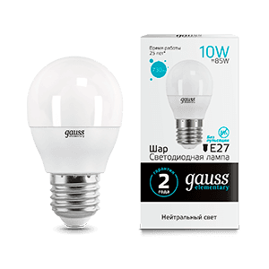 Gauss Лампа Elementary Шар 10W 730lm 4100K Е27 LED 53220