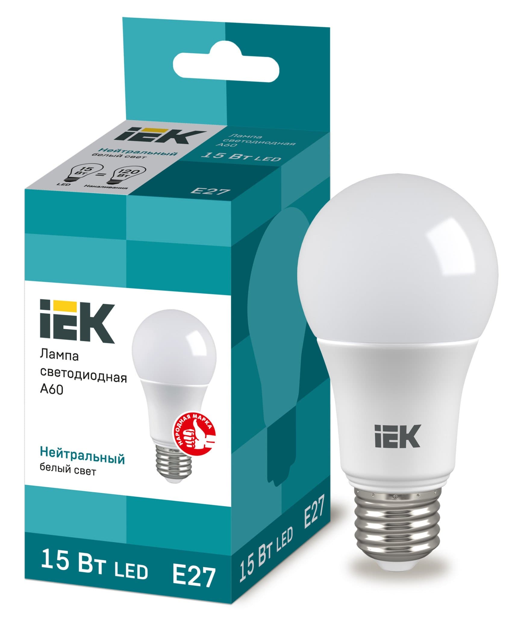IEK Лампа светодиодная ECO A60 шар 15Вт 230В 4000К E27