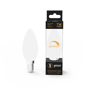 Gauss Лампа Свеча 7W 560lm 3000К Е14 диммируемая LED 103101107-D