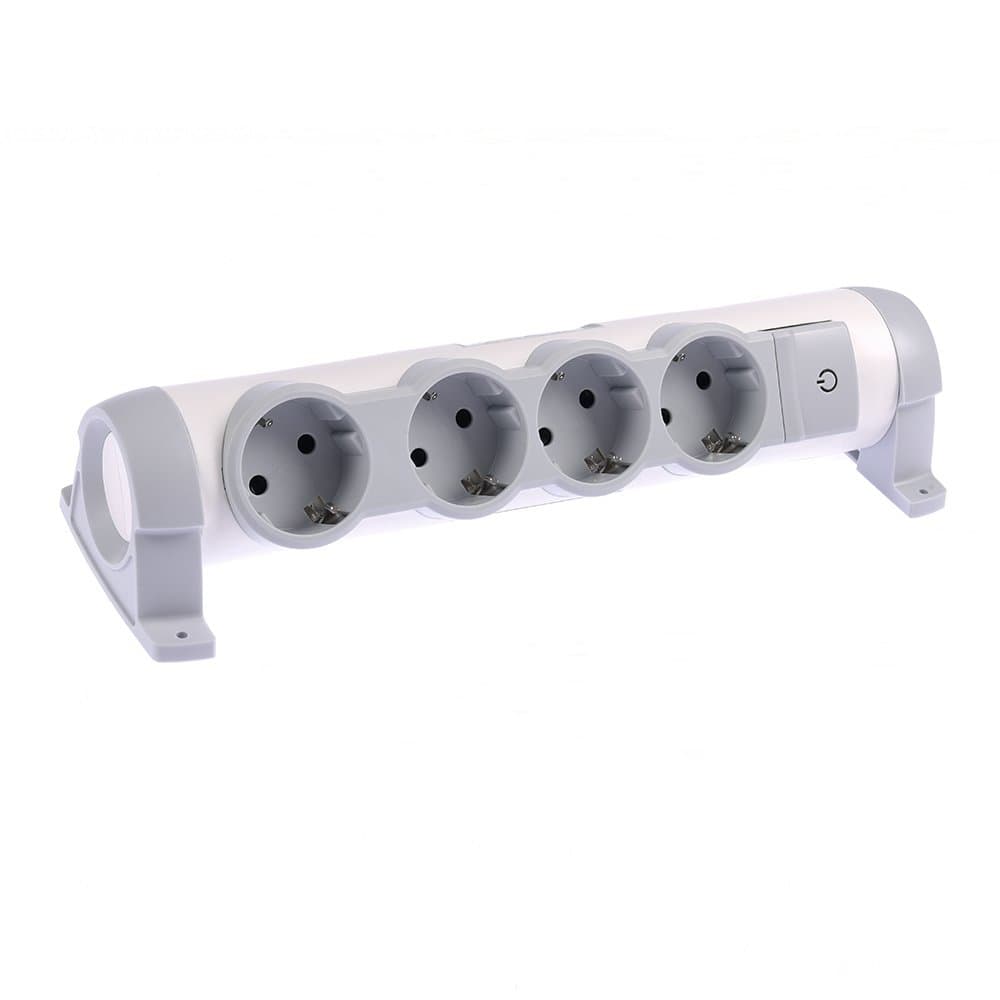 Legrand Комфорт Бело-серый Удлинитель 4x2К+З с выкл., без кабеля, фиксир. поворотный блок, возможно крепление к стене 694629