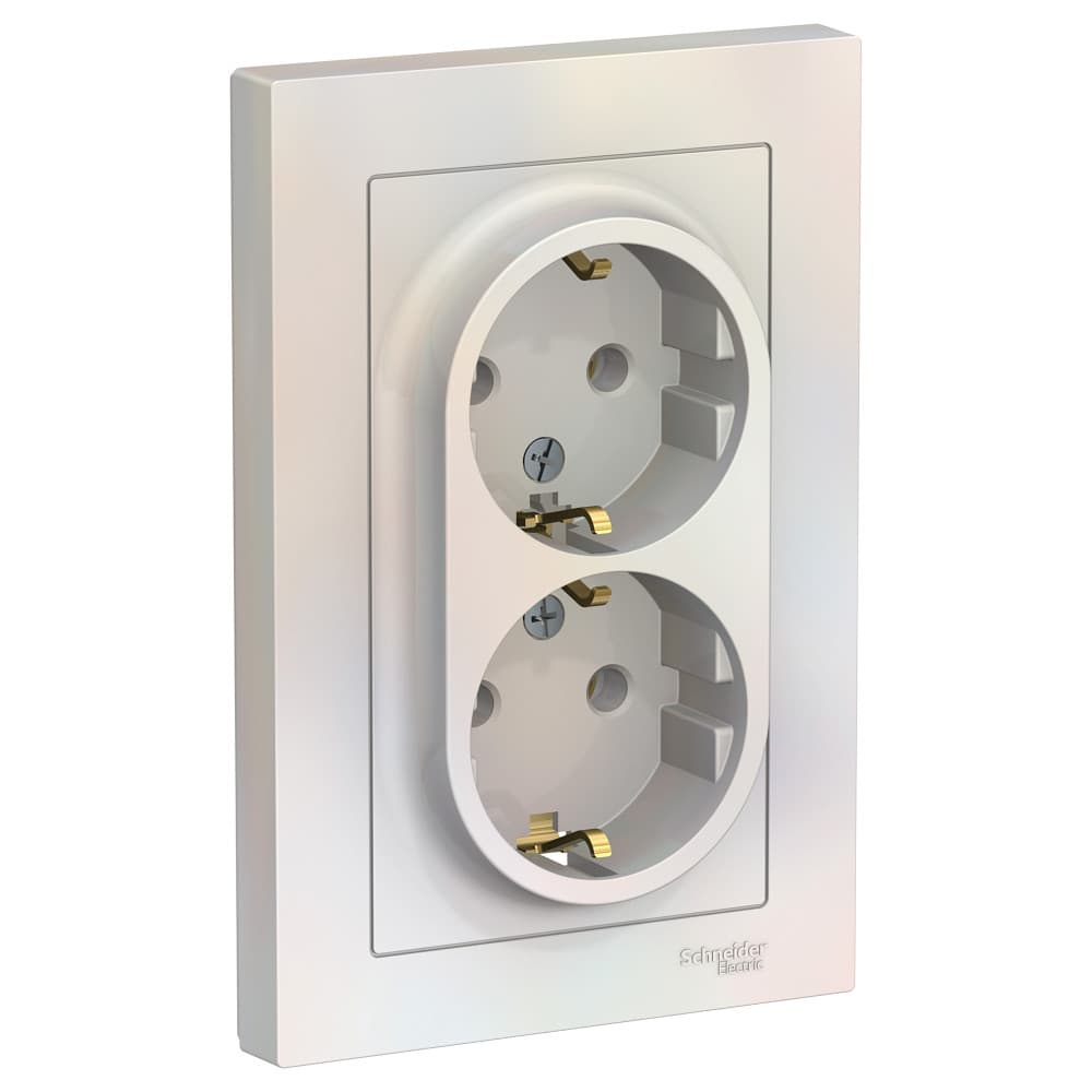 Systeme Electric AtlasDesign Жемчуг Розетка с/з двойная, 16А, в сборе
