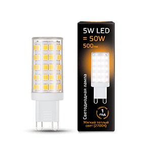 Gauss Лампа G9 AC185-265V 5W 500lm 2700K керамика LED 107309105