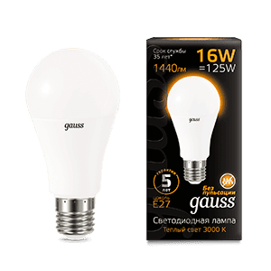 Gauss Лампа A60 16W 1440lm 3000K E27 LED 102502116
