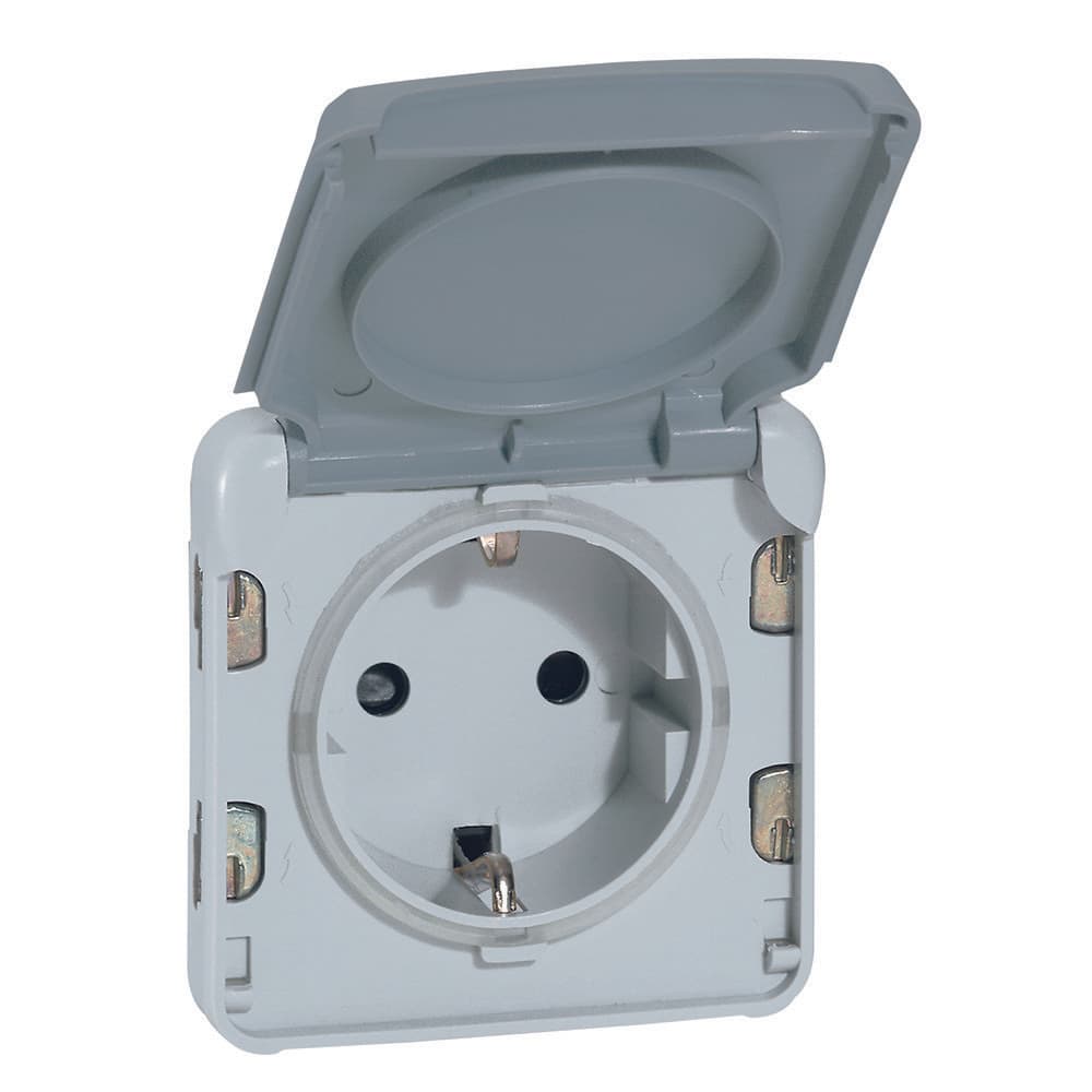 Legrand Plexo Серый Мех Розетка с/з с крышкой, безвинтовой зажим IP55 069570