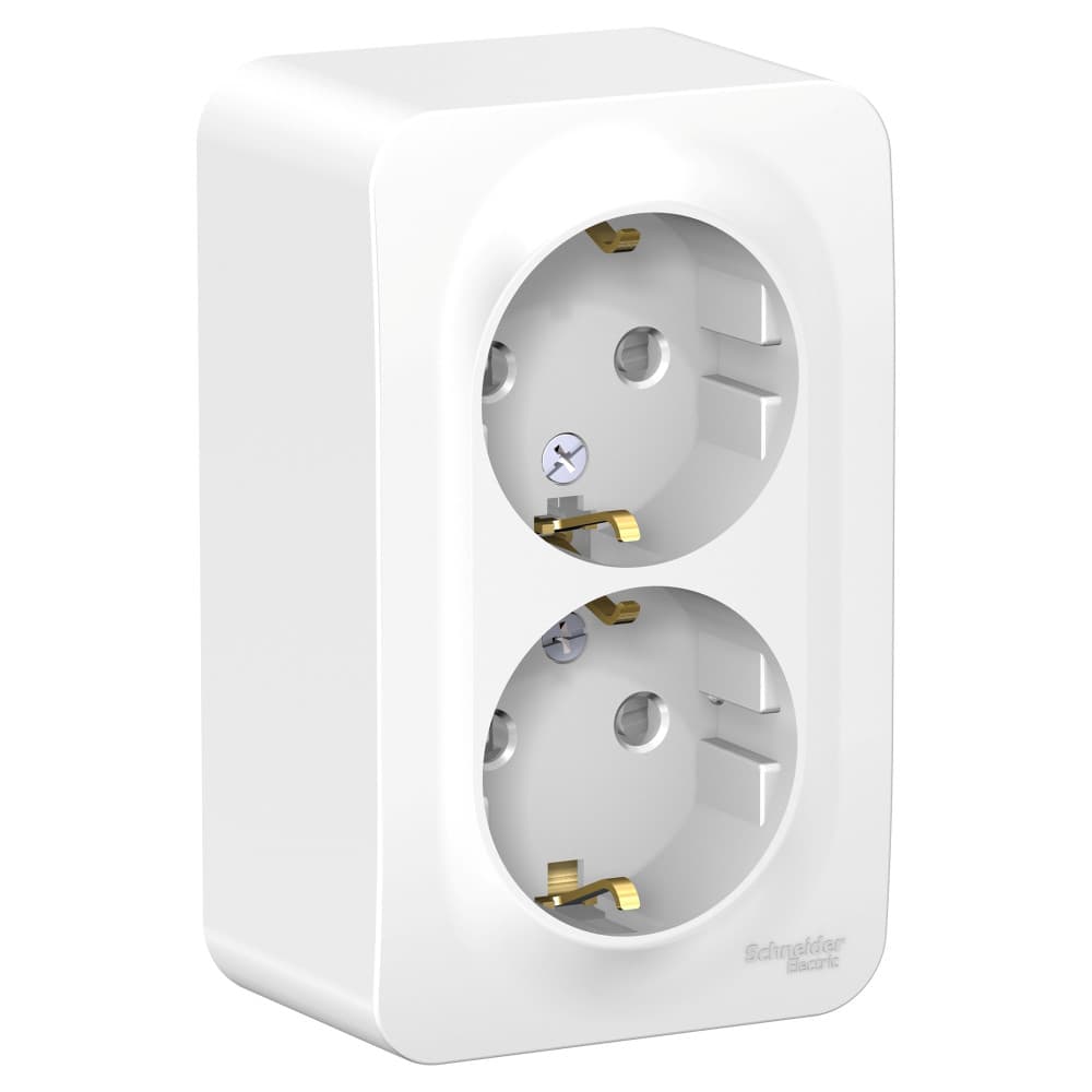 Systeme Electric Blanca наруж Бел Розетка 2-ая с/з со шторками 16А, 250В, монтажная пластина