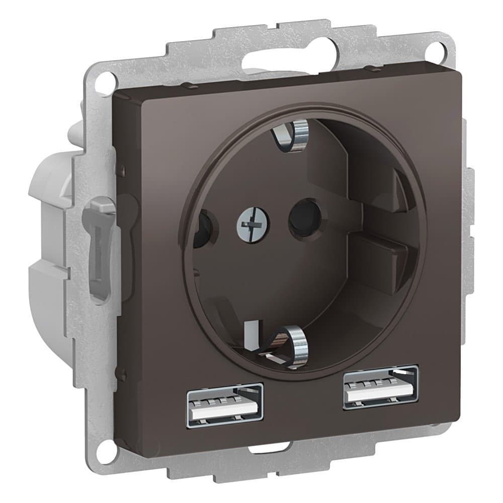 Systeme Electric AtlasDesign Мокко SO + USB Розетка A+A, 5В/2,4А, 2х5В/1,2А, механизм