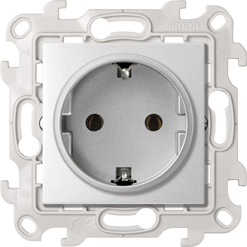 Simon 24 Алюминий Розетка с заземлением Schuko 2Р+Е 16A 250В~ с системой Push&Go 2420434-033