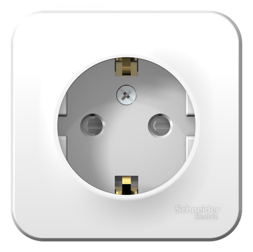 Systeme Electric Blanca наруж Бел Розетка с/з со шторками 16А, 250В, монтажная пластина